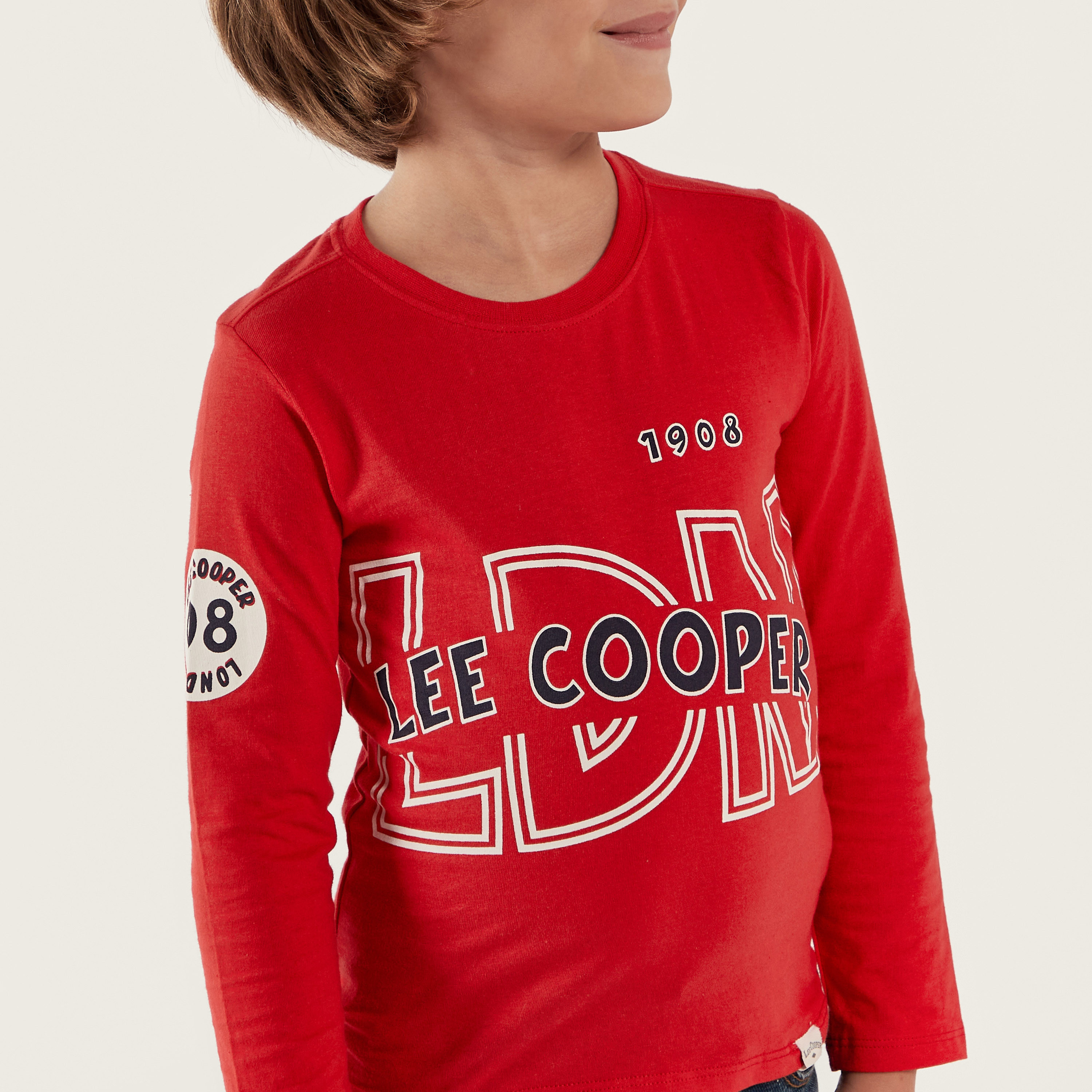 Lee Cooper Printed Crew Neck T-shirt with Long Sleeves-boys-clothing-tshirtsandpolos-image-3