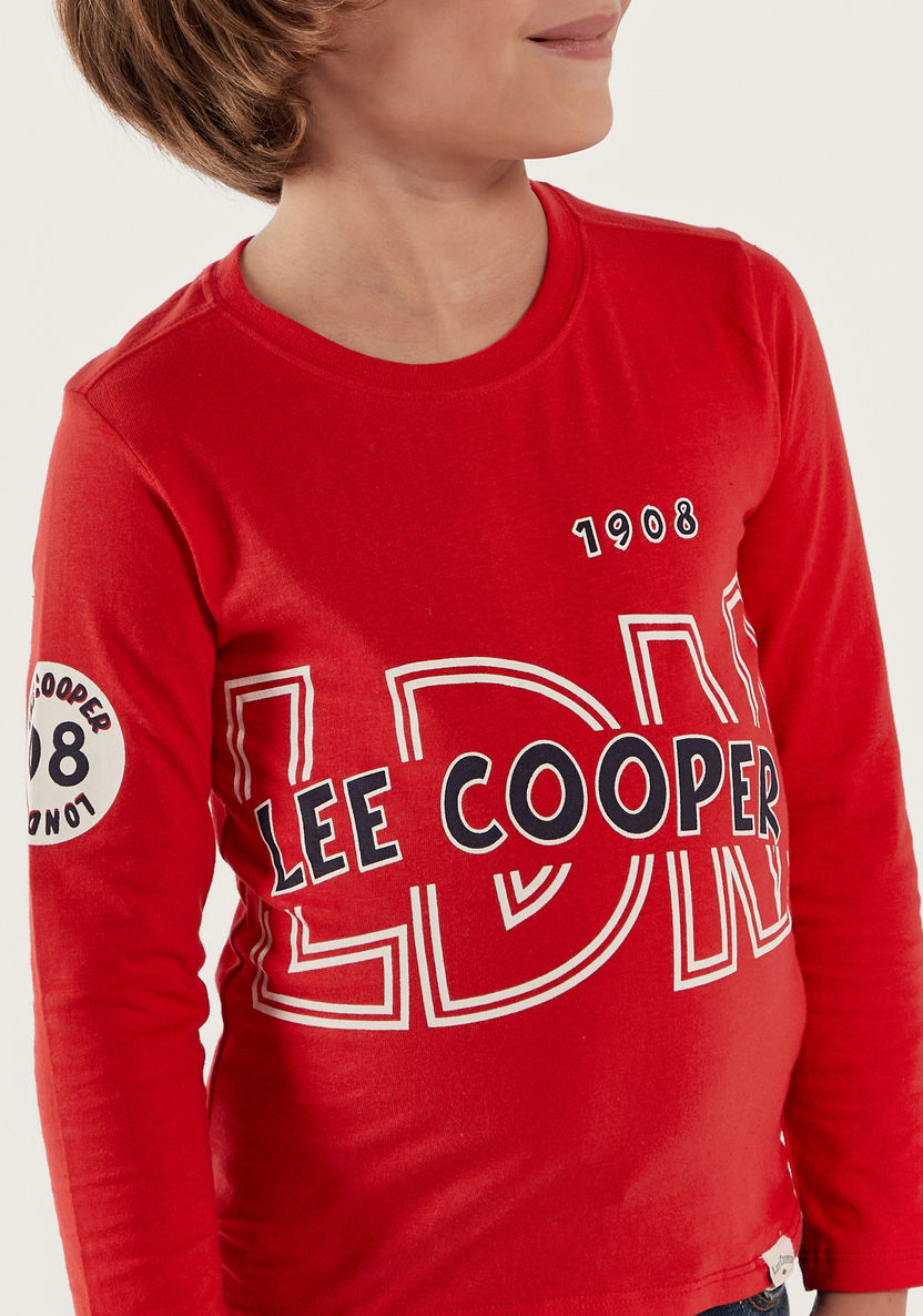 Lee Cooper Printed Crew Neck T-shirt with Long Sleeves-T Shirts-image-2