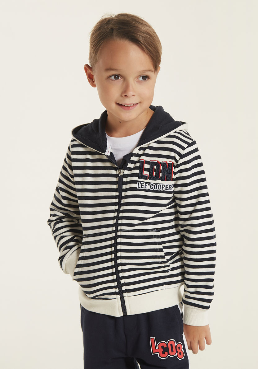 Lee Cooper Striped Zip Through Jacket with Hood and Pockets-Sweatshirts-image-0