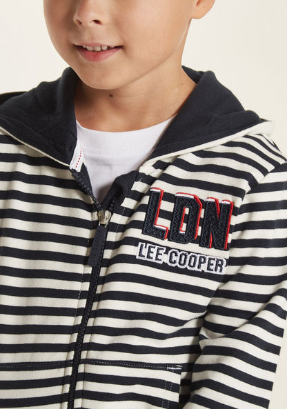 Lee Cooper Striped Zip Through Jacket with Hood and Pockets-Sweatshirts-image-2