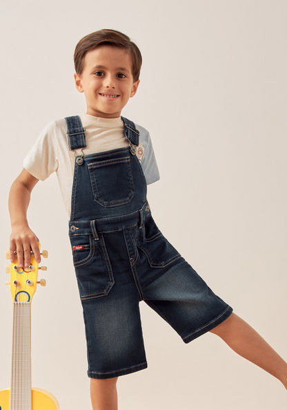 Lee Cooper Solid Denim Dungaree with Pockets and Buckle Closure