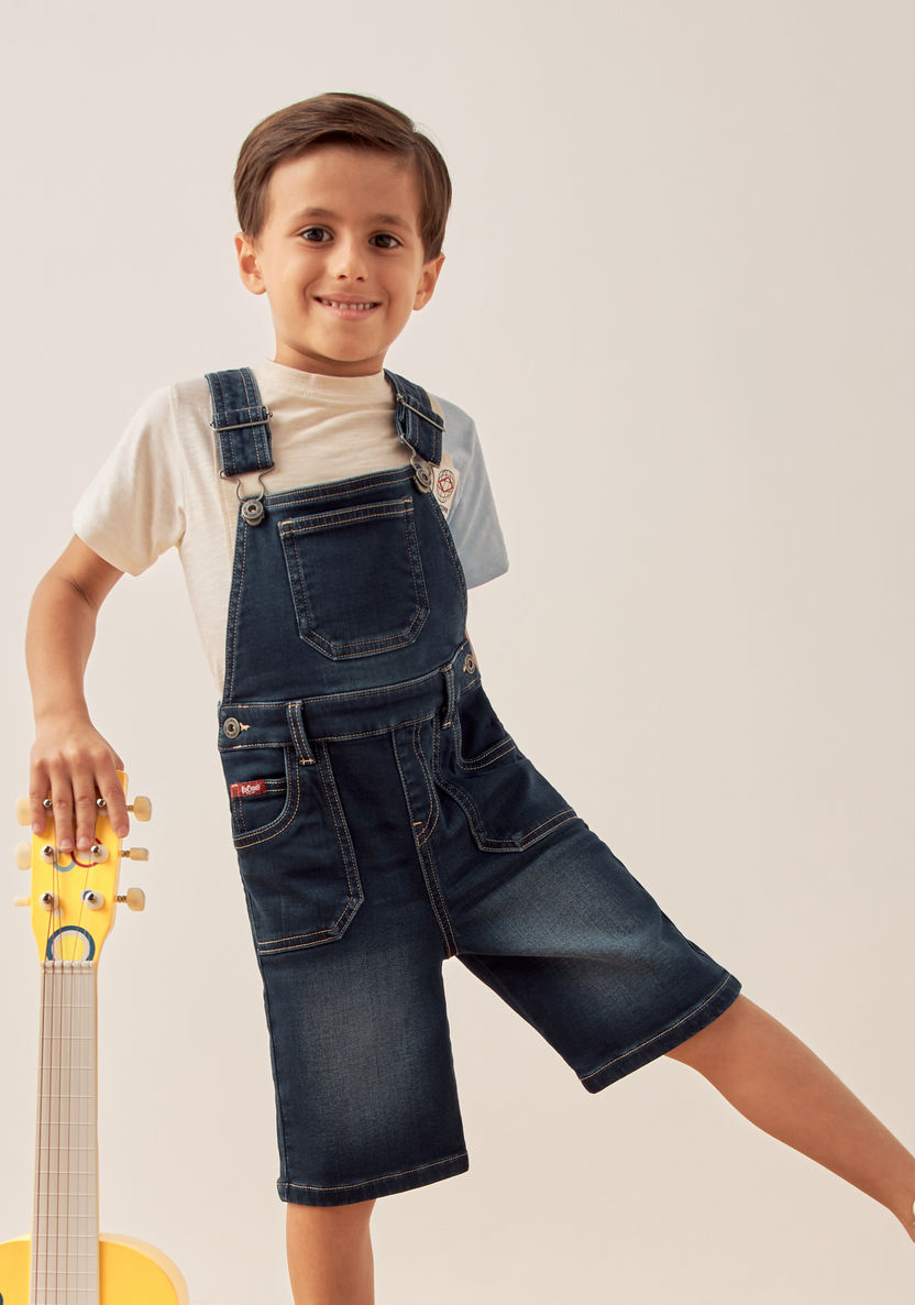 Lee Cooper Solid Denim Dungaree with Pockets and Buckle Closure-Rompers, Dungarees & Jumpsuits-image-0