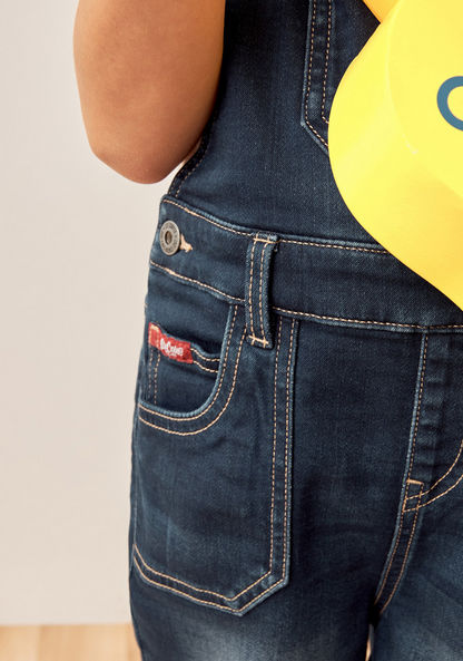 Lee Cooper Solid Denim Dungaree with Pockets and Buckle Closure