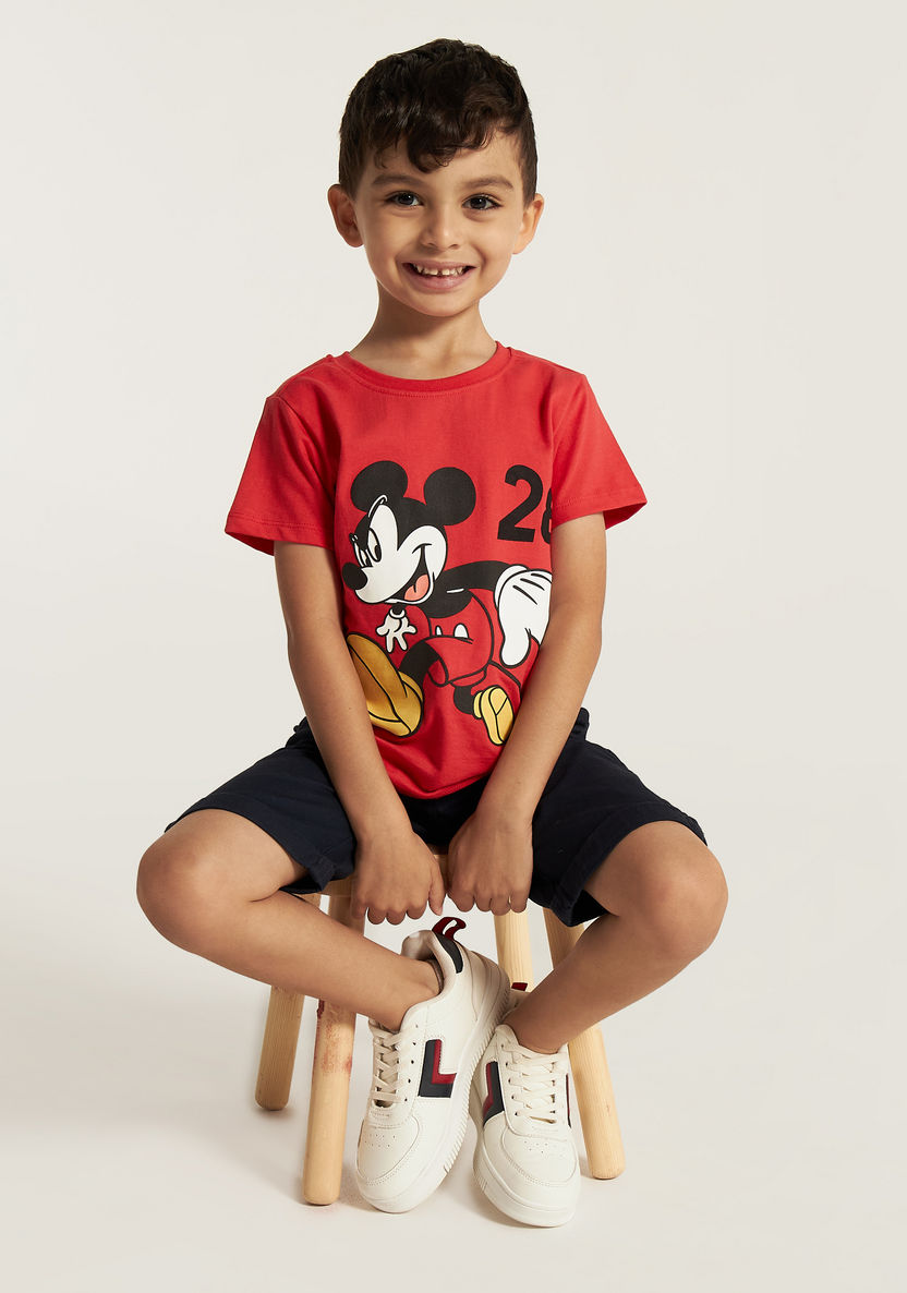 Disney Mickey Mouse Print Round Neck T-shirt with Short Sleeves-T Shirts-image-0