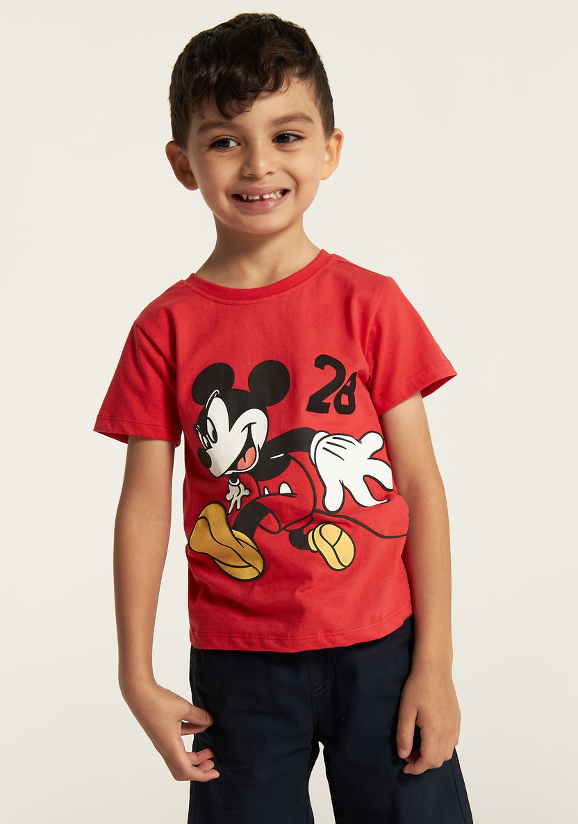 Disney Mickey Mouse Print Round Neck T-shirt with Short Sleeves-T Shirts-image-1