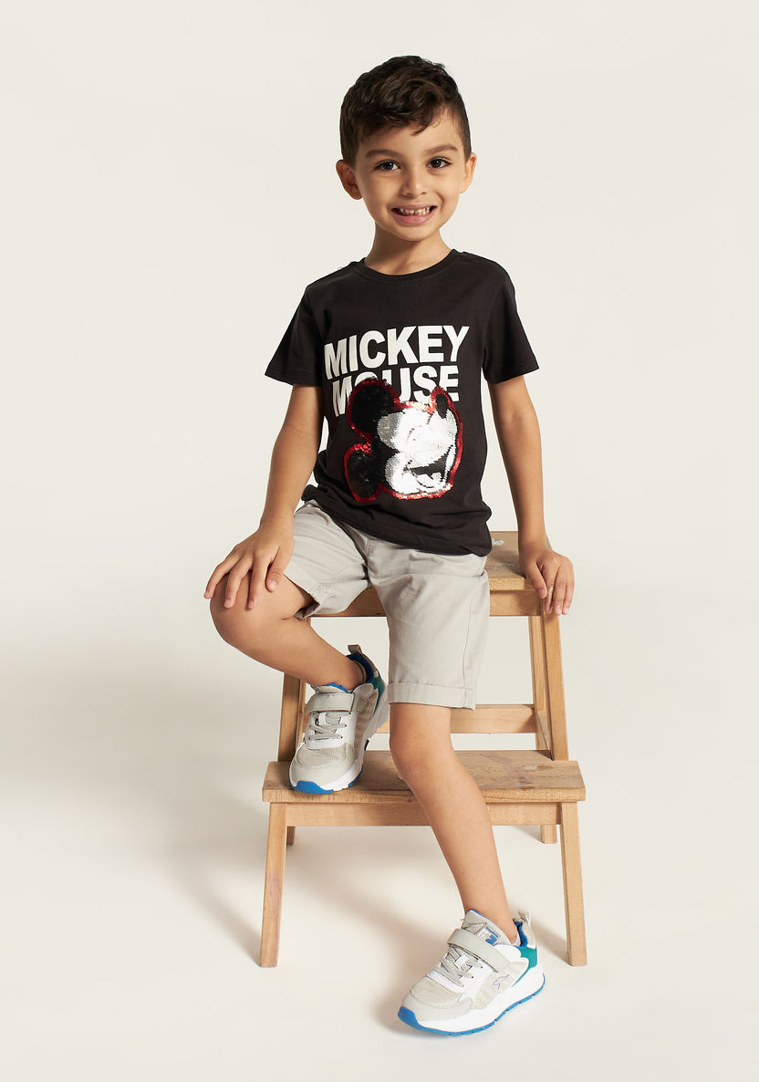 Disney Mickey Mouse Crew Neck T-shirt with Short Sleeves and Sequin Detail-T Shirts-image-0