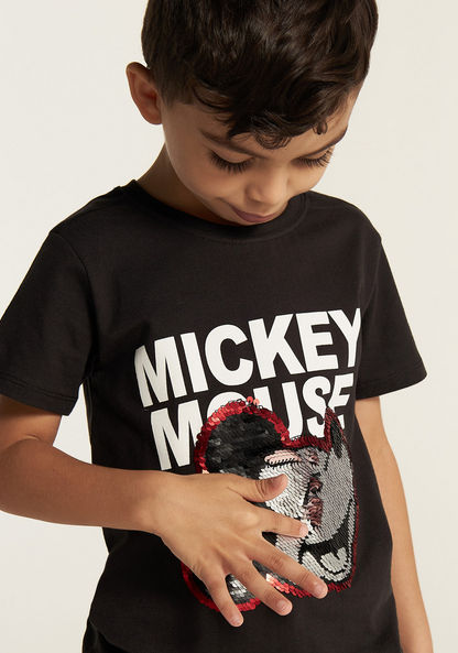 Disney Mickey Mouse Crew Neck T-shirt with Short Sleeves and Sequin Detail