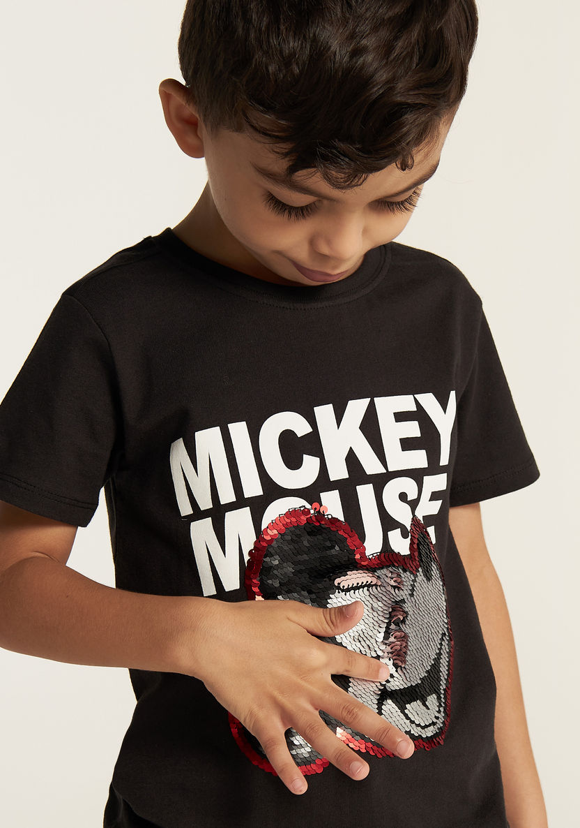Disney Mickey Mouse Crew Neck T-shirt with Short Sleeves and Sequin Detail-T Shirts-image-2