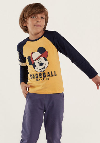 Disney Mickey Mouse Print Crew Neck T-shirt with Raglan Sleeves-T Shirts-image-0