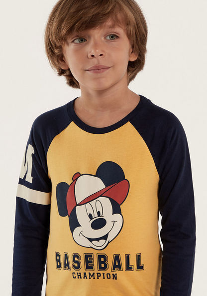Disney Mickey Mouse Print Crew Neck T-shirt with Raglan Sleeves-T Shirts-image-2