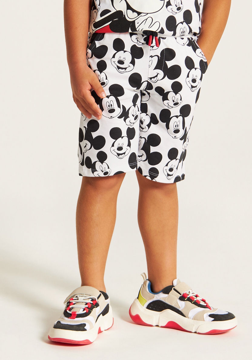 Mickey Mouse Print Crew Neck T-shirt and Shorts Set-Clothes Sets-image-3