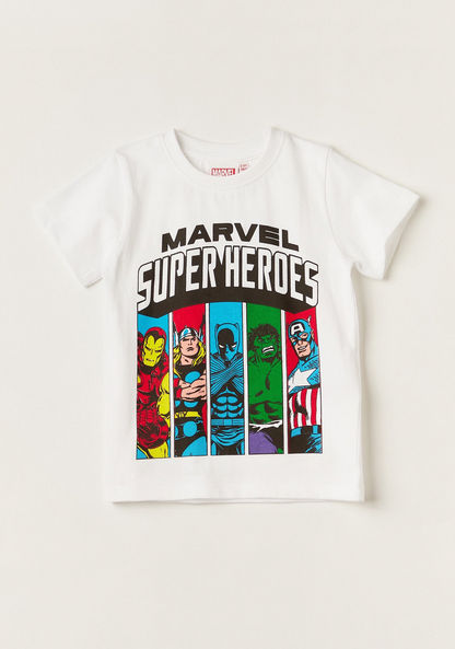 Superhero Print Crew Neck T-shirt with Short Sleeves-T Shirts-image-0
