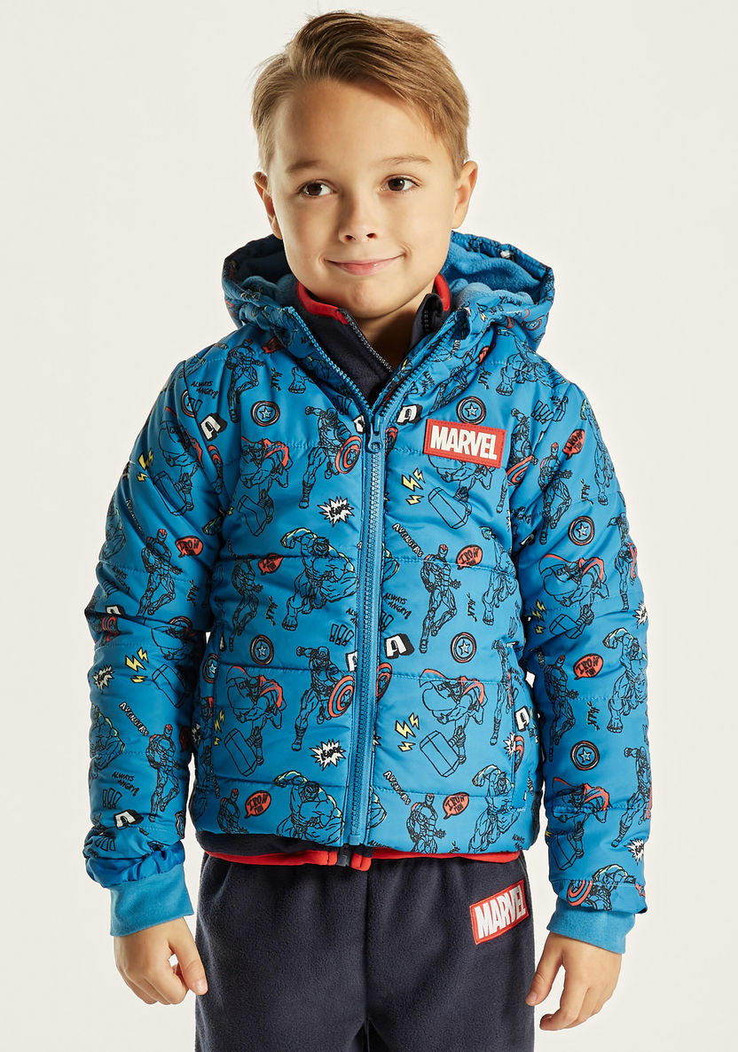 Avengers Print Puffer Jacket with Hood and Zip Closure-Coats and Jackets-image-0