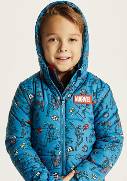 Avengers Print Puffer Jacket with Hood and Zip Closure-Coats and Jackets-image-2
