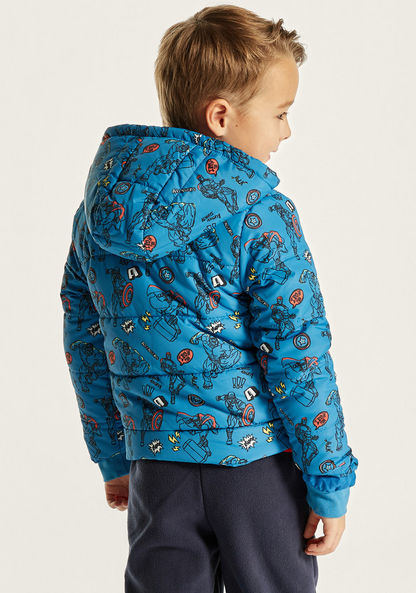 Avengers Print Puffer Jacket with Hood and Zip Closure-Coats and Jackets-image-3