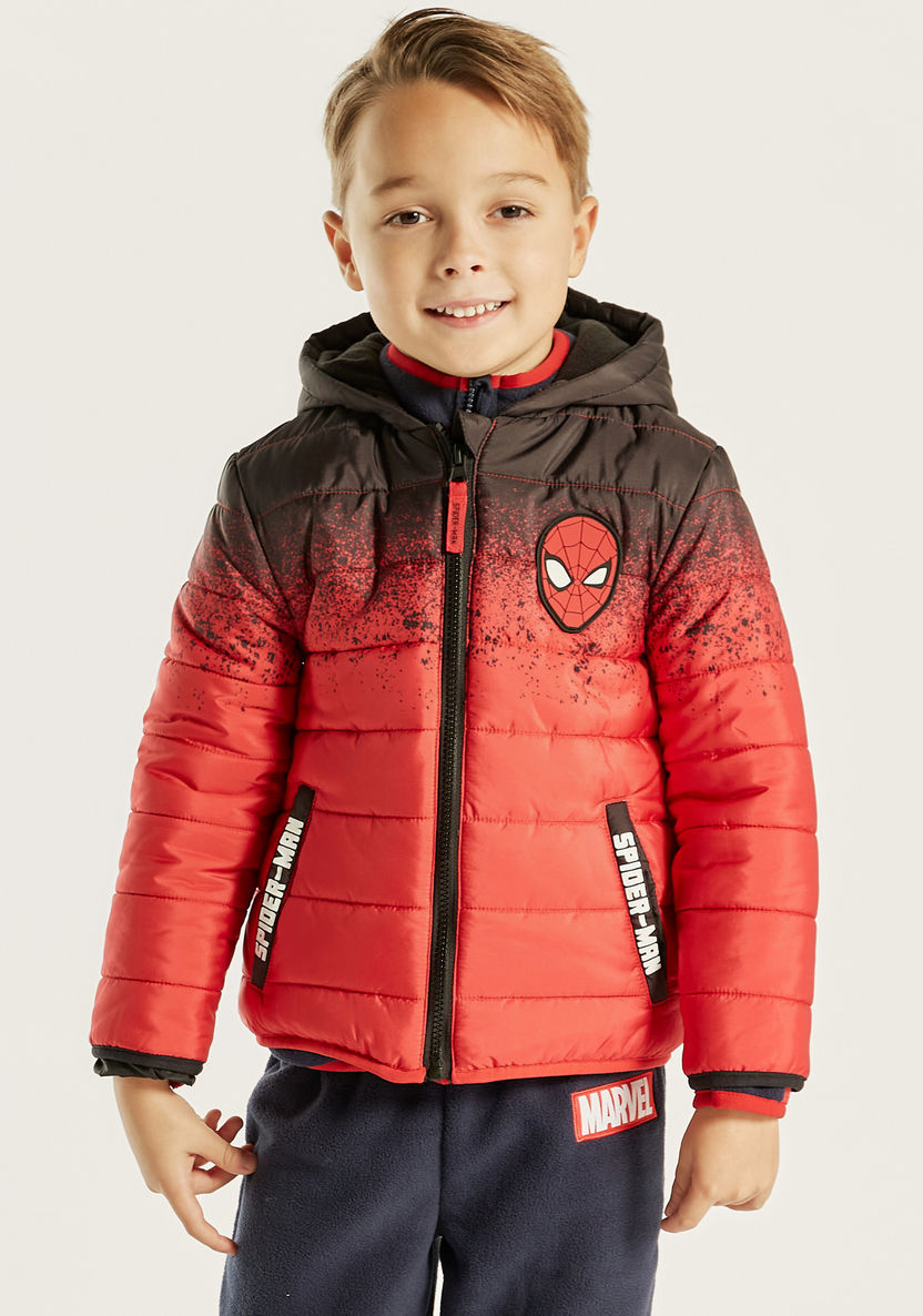 Spider-Man Applique Detail Puffer Jacket with Hood and Pockets-Coats and Jackets-image-0