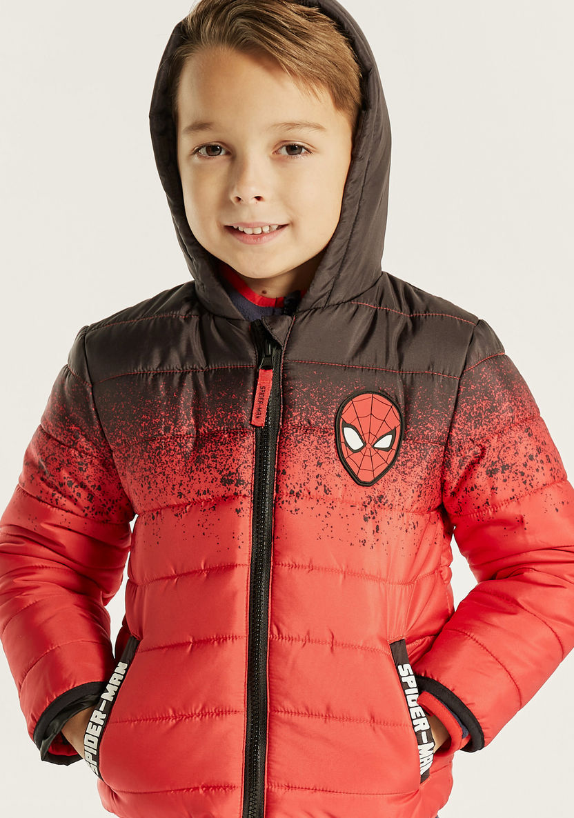Spider-Man Applique Detail Puffer Jacket with Hood and Pockets-Coats and Jackets-image-2