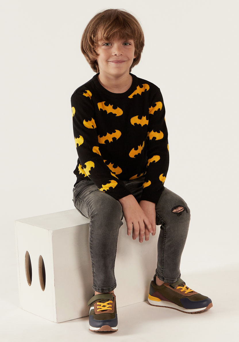 Batman Print Crew Neck Sweater with Long Sleeves-Sweaters and Cardigans-image-1