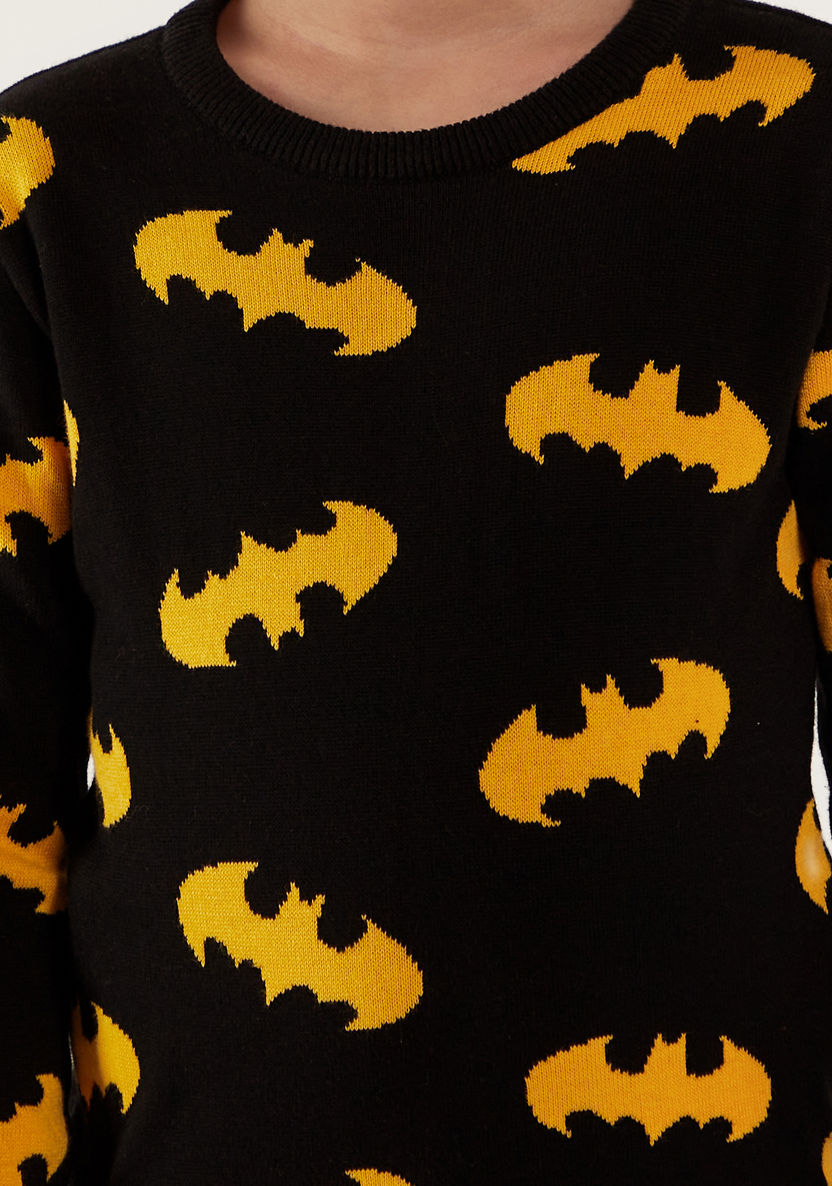 Batman Print Crew Neck Sweater with Long Sleeves-Sweaters and Cardigans-image-2