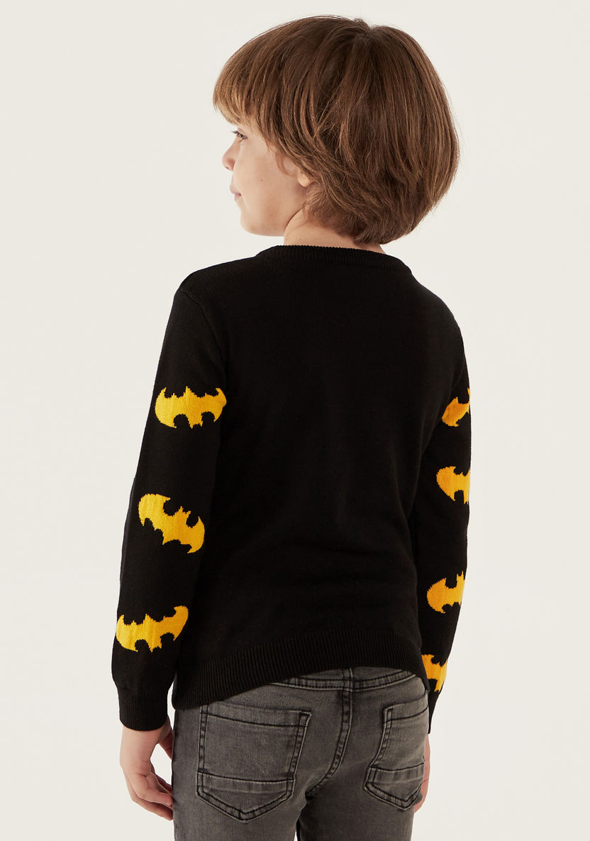 Batman Print Crew Neck Sweater with Long Sleeves-Sweaters and Cardigans-image-3