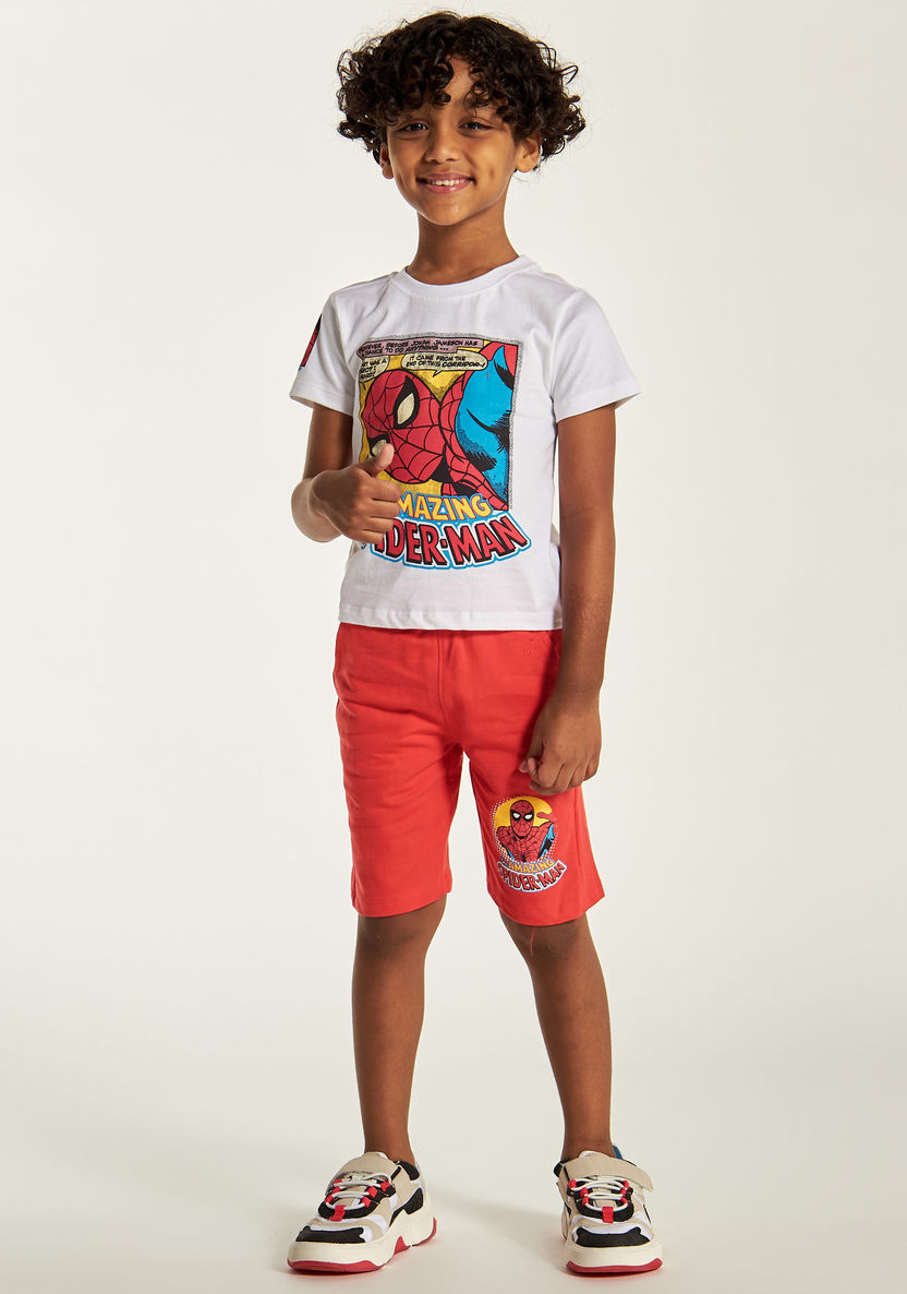Spider-Man Print Short Sleeves T-shirt and Elasticated Shorts Set-Clothes Sets-image-0