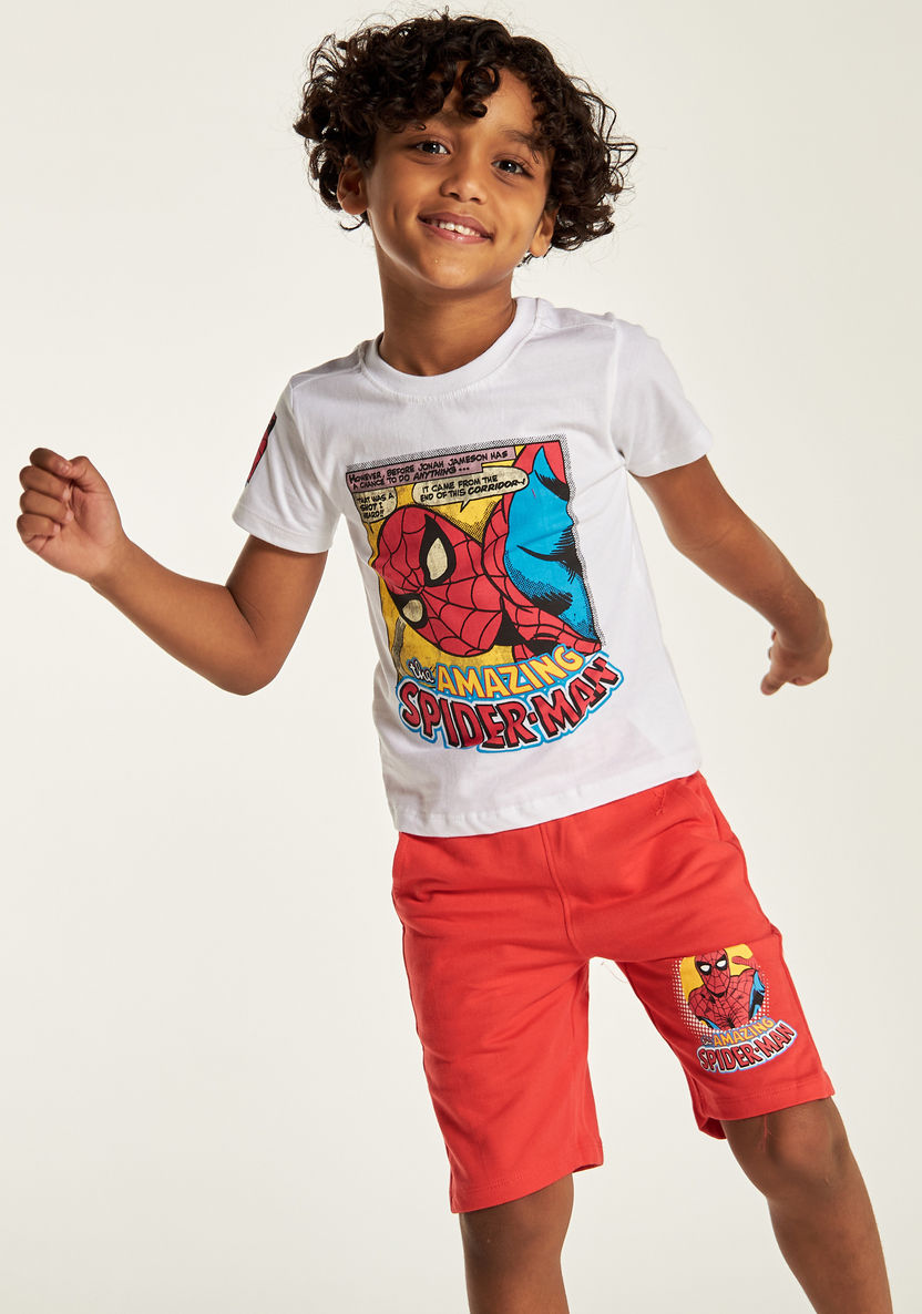 Spider-Man Print Short Sleeves T-shirt and Elasticated Shorts Set-Clothes Sets-image-1