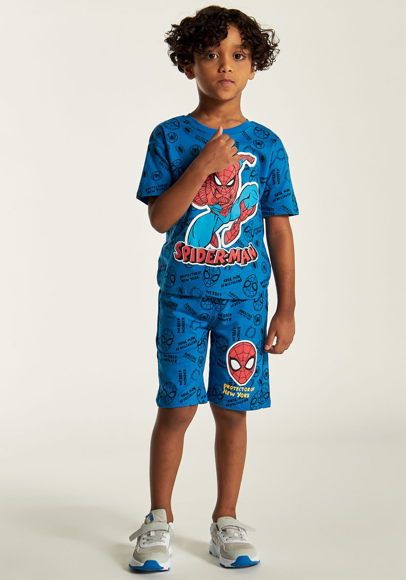 Spider-Man Print Crew Neck T-shirt and Shorts Set-Clothes Sets-image-1