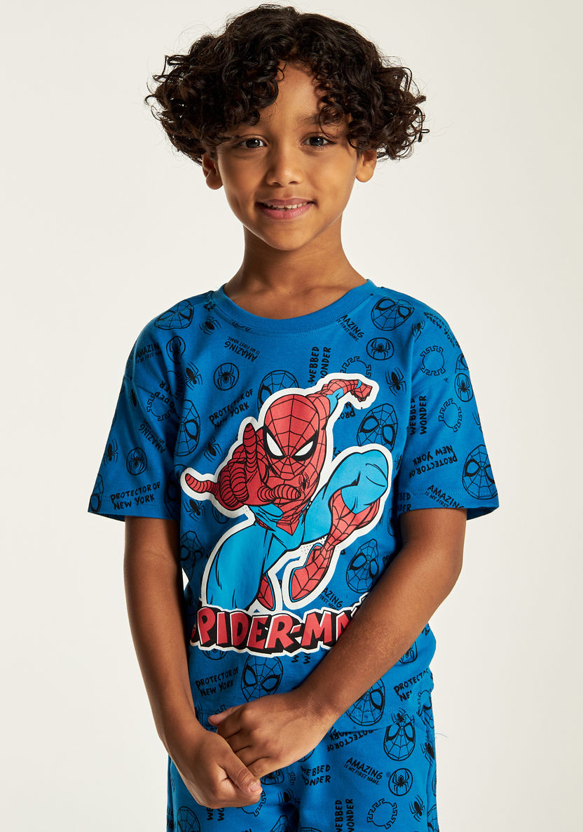 Spider-Man Print Crew Neck T-shirt and Shorts Set-Clothes Sets-image-2