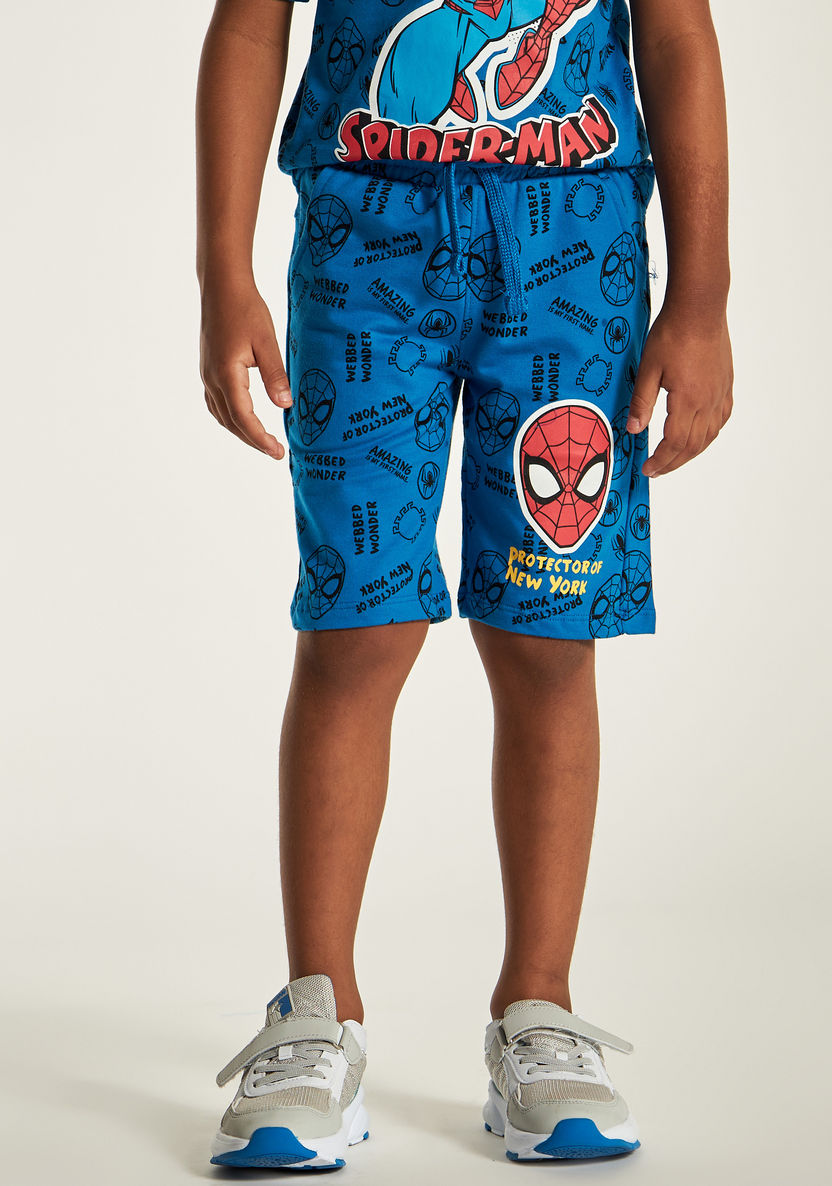 Spider-Man Print Crew Neck T-shirt and Shorts Set-Clothes Sets-image-3