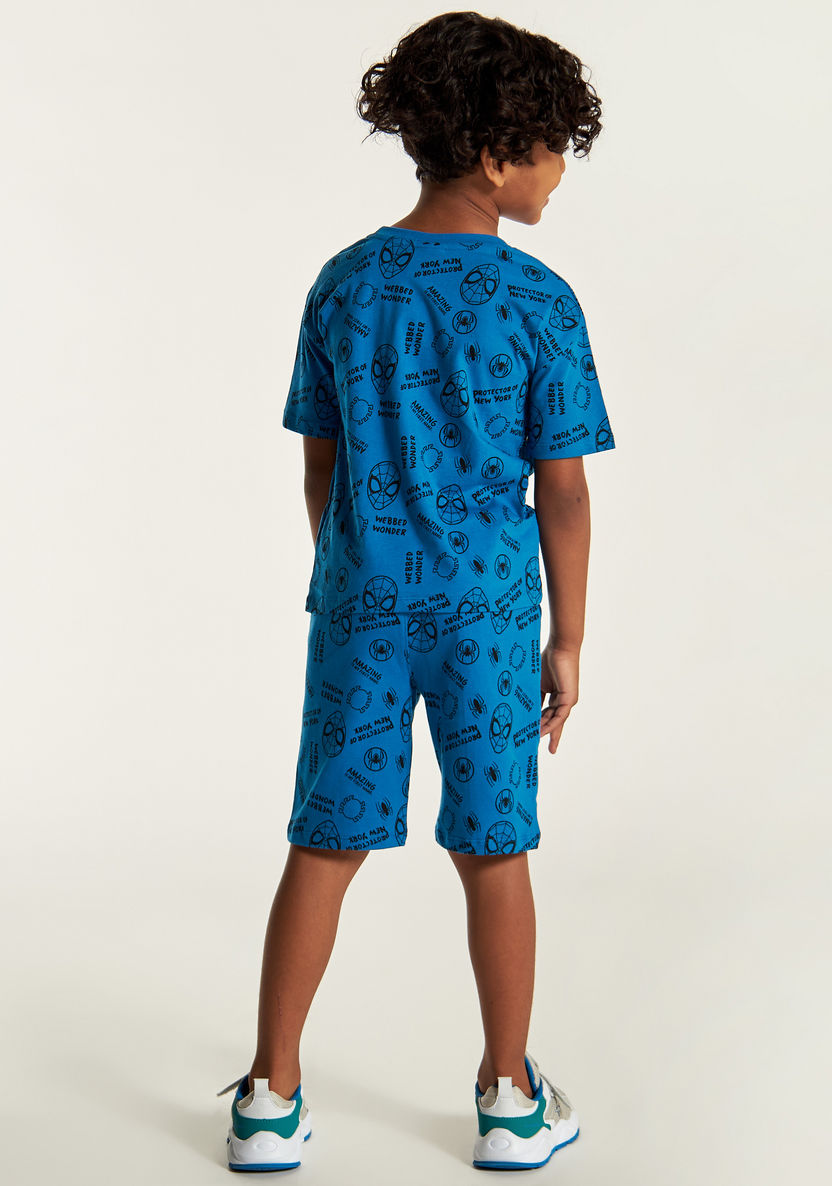Spider-Man Print Crew Neck T-shirt and Shorts Set-Clothes Sets-image-4