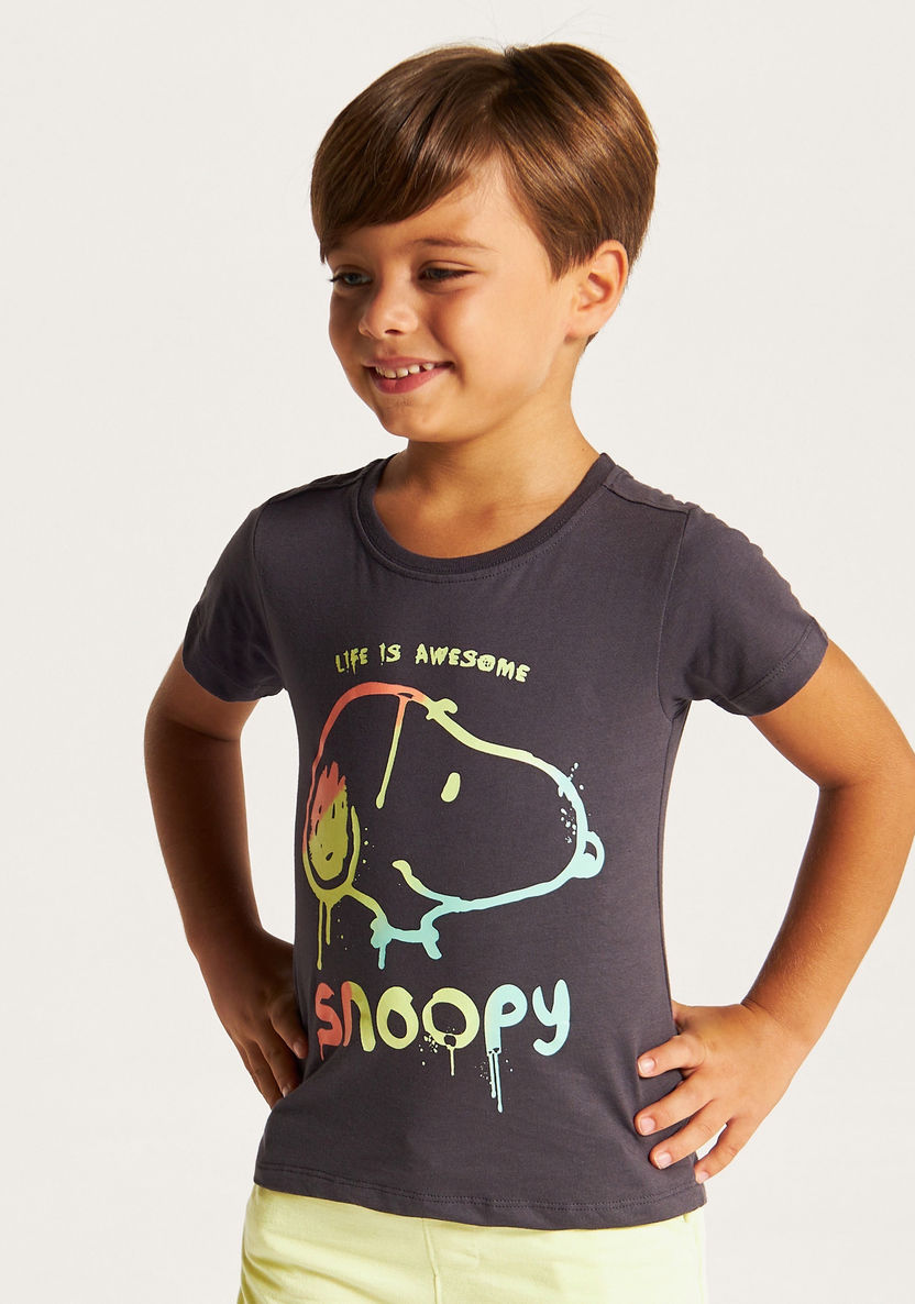 Snoopy Dog Print T-shirt with Crew Neck and Short Sleeves-T Shirts-image-1