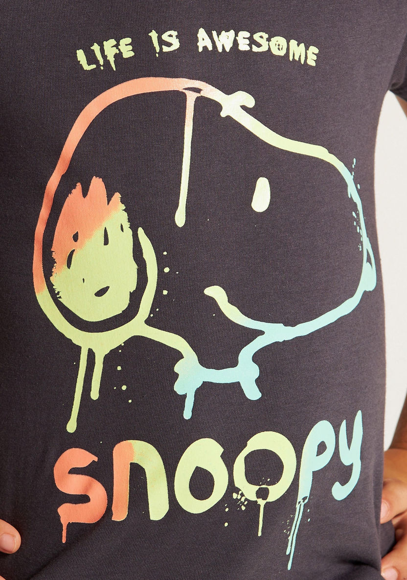 Snoopy Dog Print T-shirt with Crew Neck and Short Sleeves-T Shirts-image-2