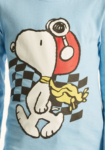 Peanuts Print Round Neck T-shirt with Long Sleeves-T Shirts-image-2