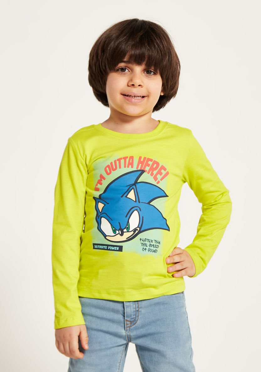 SEGA Sonic The Hedgehog Print T-shirt with Long Sleeves-T Shirts-image-1