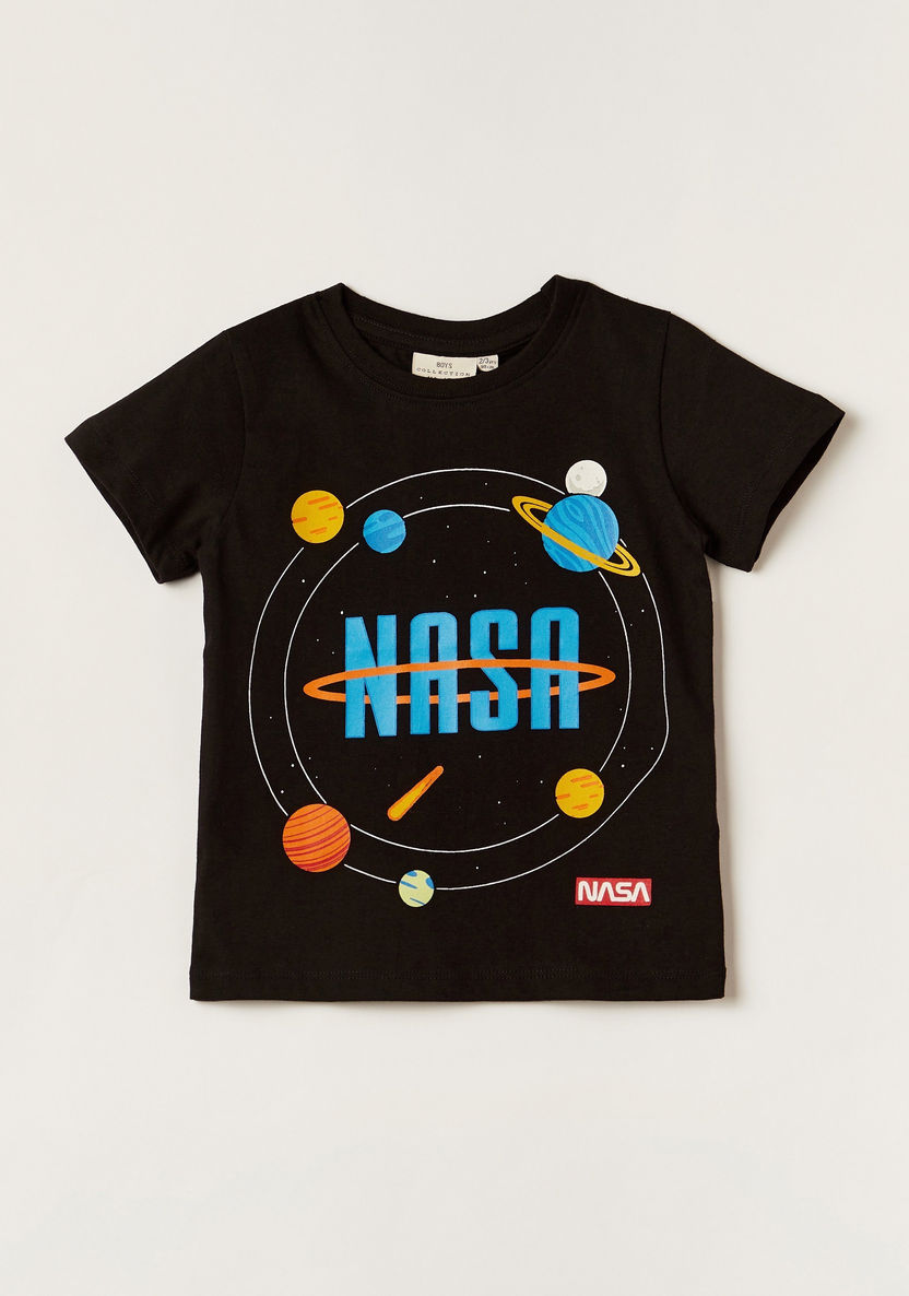 NASA Printed Crew Neck T-shirt with Short Sleeves-T Shirts-image-0