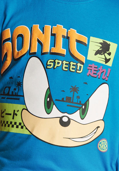SEGA Sonic The Hedgehog Print Round Neck T-shirt with Short Sleeves