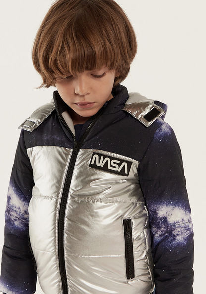 NASA Quilted Jacket with Hood and Long Sleeves-Coats and Jackets-image-2
