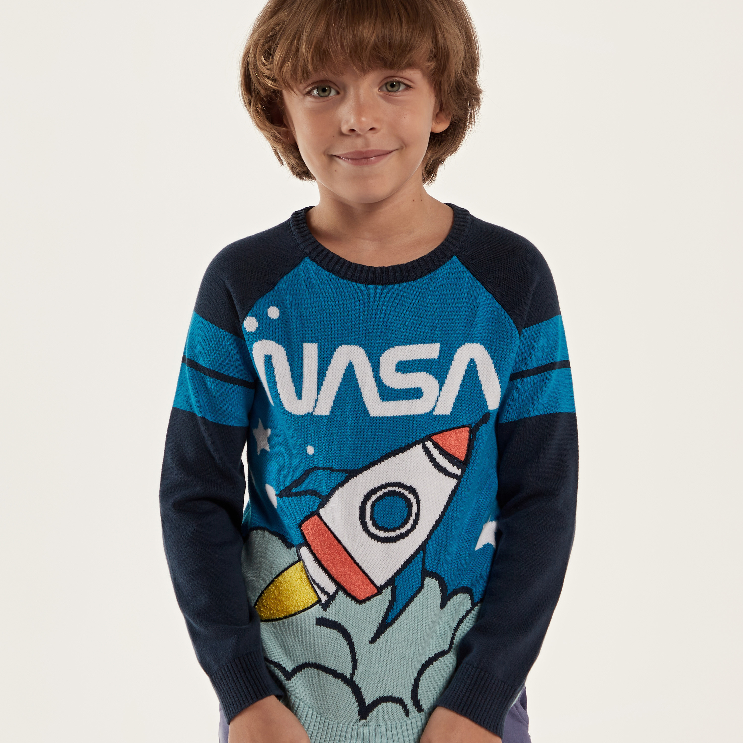 Buy NASA Printed Crew Neck Sweater with Long Sleeves Online Babyshop UAE