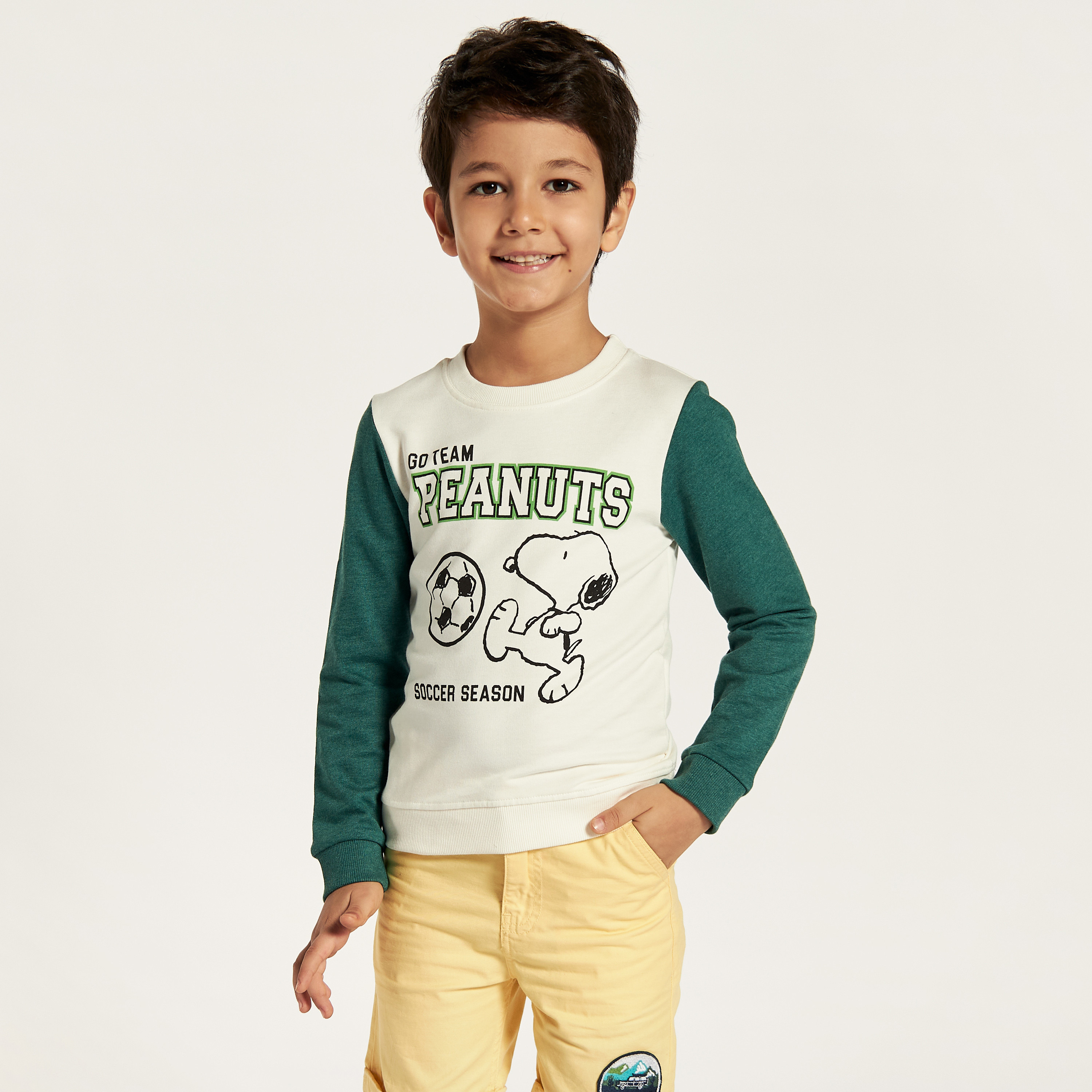 Snoopy Print Sweatshirt with Long Sleeves and Crew Neck-baby-boys-clothing-winterwear-sweatshirts-image-2