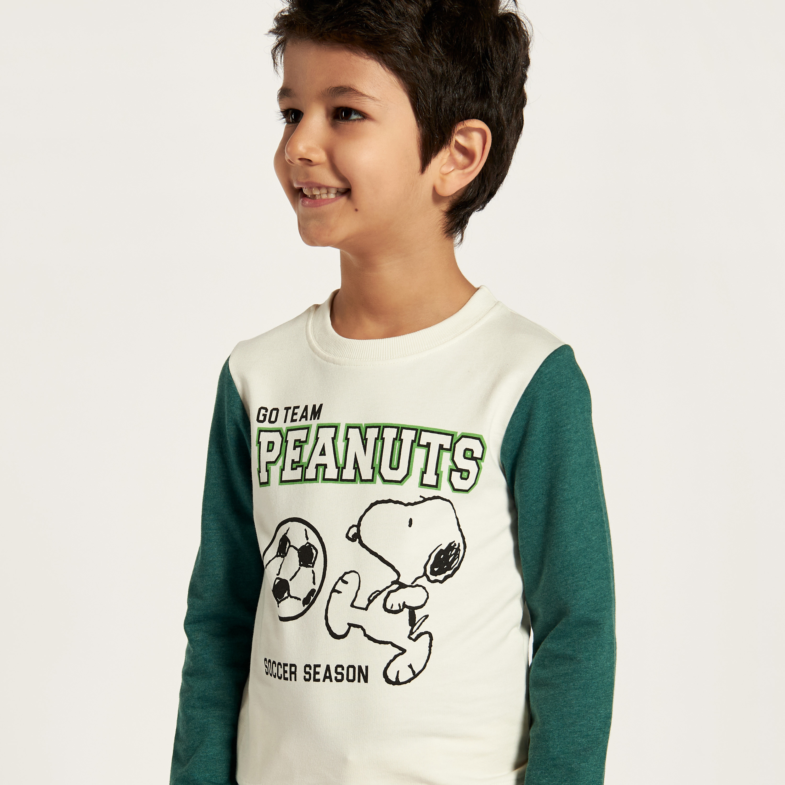 Snoopy Print Sweatshirt with Long Sleeves and Crew Neck-baby-boys-clothing-winterwear-sweatshirts-image-3