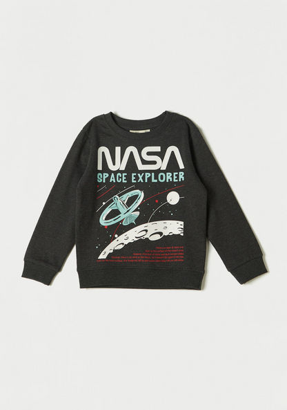 NASA Print Crew Neck Pullover with Long Sleeves-Sweatshirts-image-0