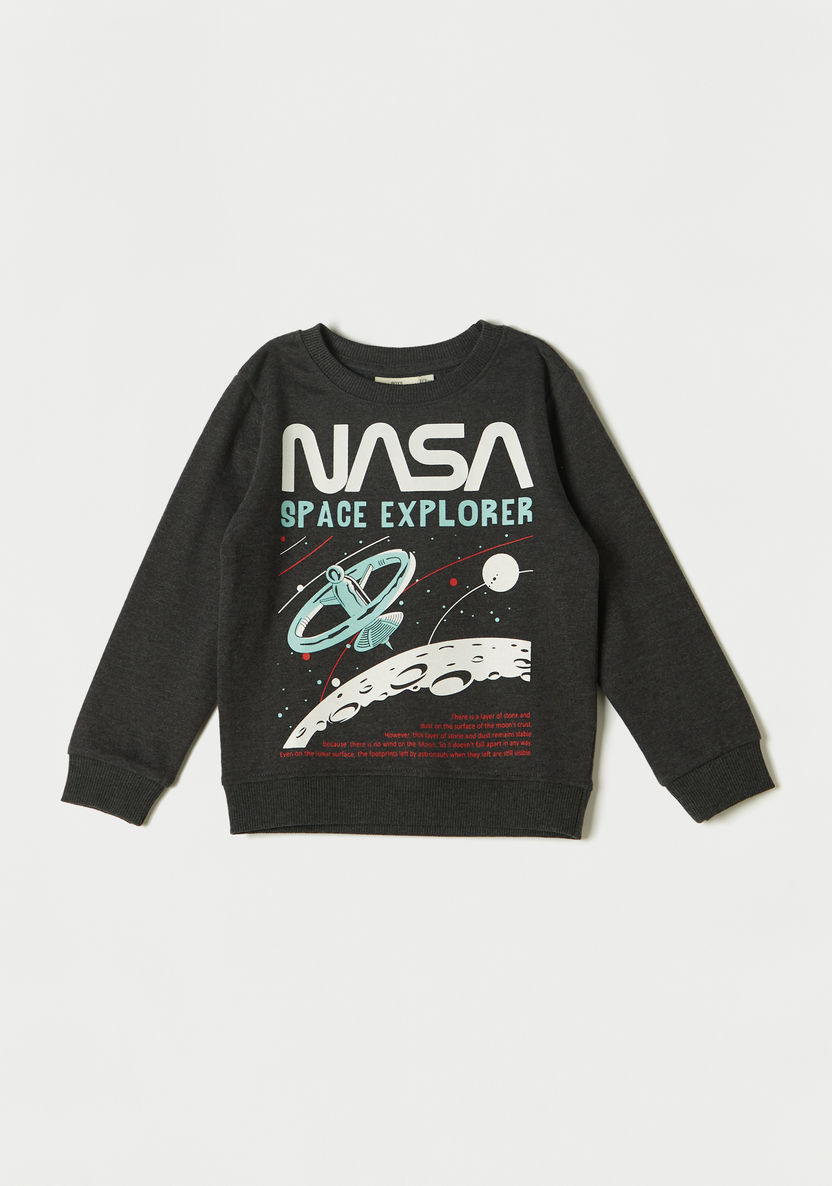 NASA Print Crew Neck Pullover with Long Sleeves-Sweatshirts-image-0
