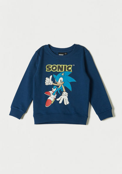 SEGA Sonic the Hedgehog Print Round Neck Pullover with Long Sleeves-Sweatshirts-image-0
