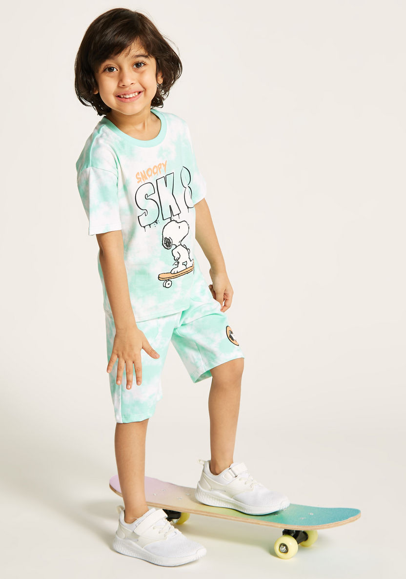 Snoopy Print Short Sleeves T-shirt and Shorts Set-Clothes Sets-image-0