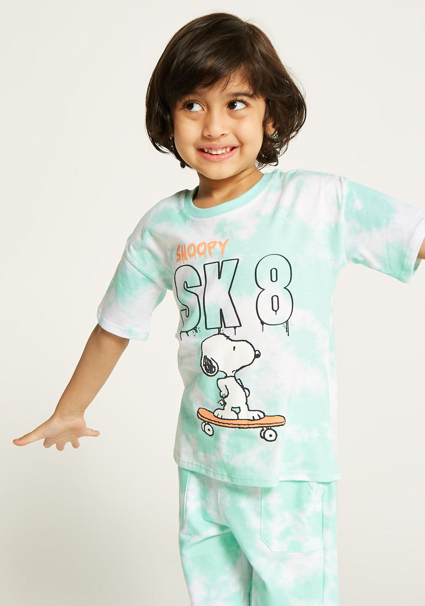 Snoopy Print Short Sleeves T-shirt and Shorts Set-Clothes Sets-image-1