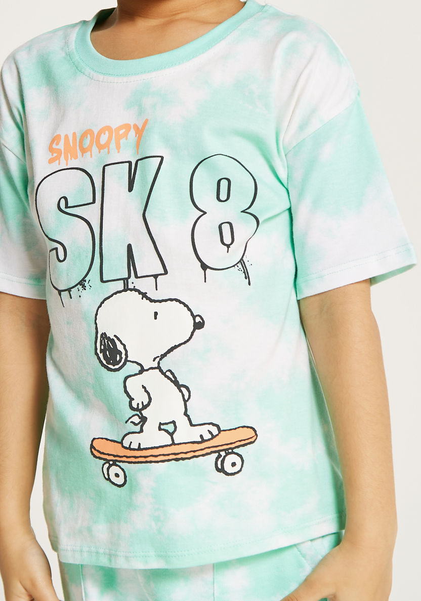 Snoopy Print Short Sleeves T-shirt and Shorts Set-Clothes Sets-image-2
