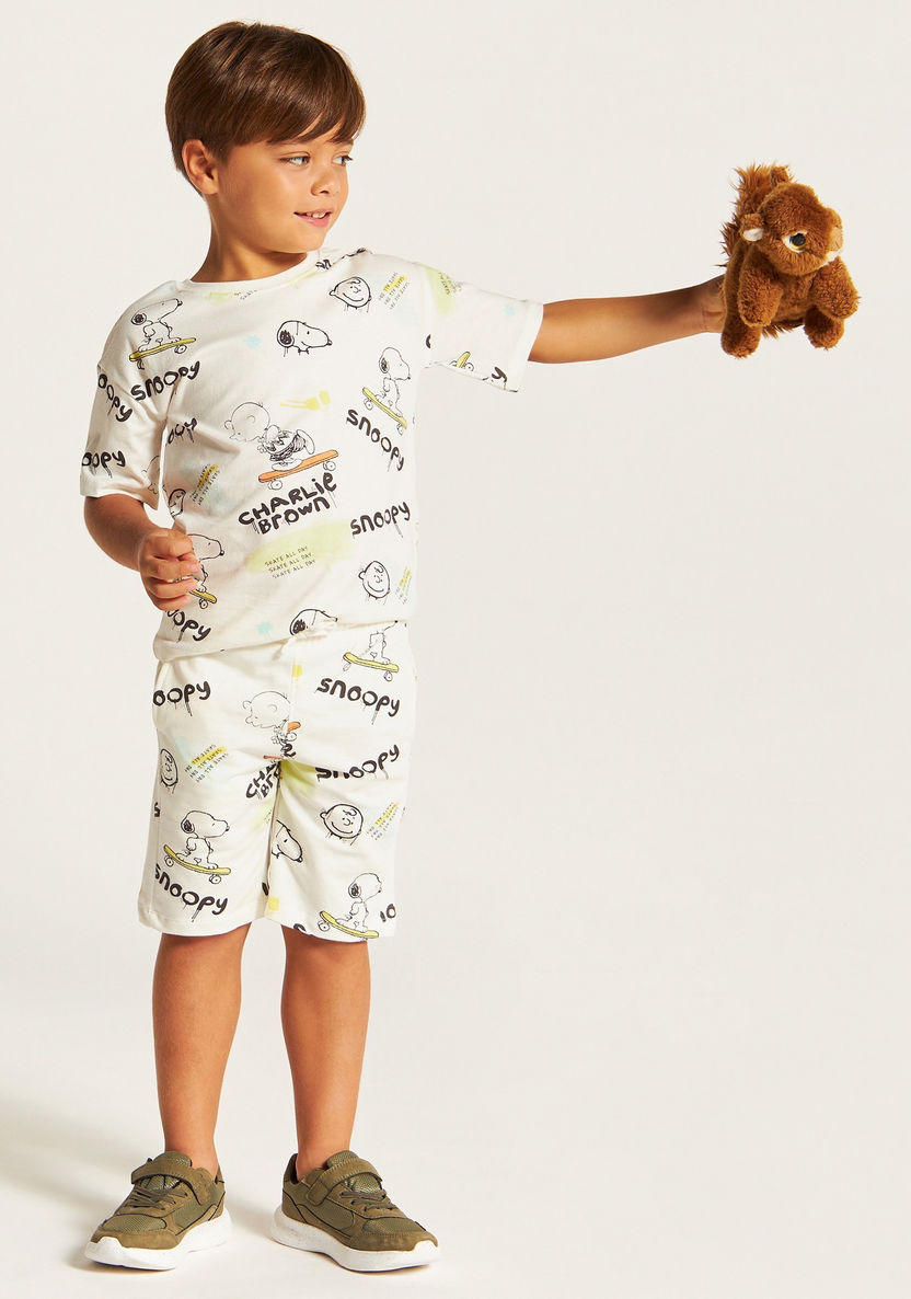 Snoopy Print Crew Neck T-shirt and Shorts Set-Clothes Sets-image-0
