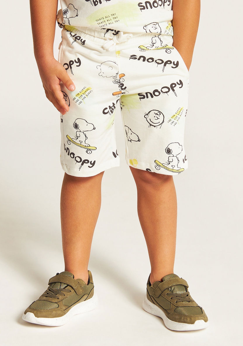 Snoopy Print Crew Neck T-shirt and Shorts Set-Clothes Sets-image-3