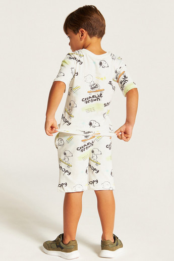 Snoopy Print Crew Neck T-shirt and Shorts Set