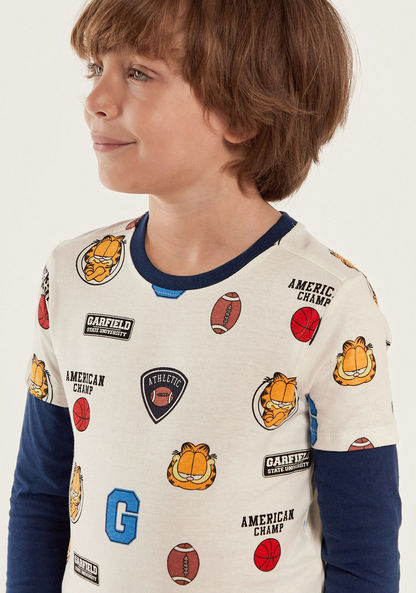 Garfield Print Crew Neck T-shirt with Doctor Sleeves-T Shirts-image-2